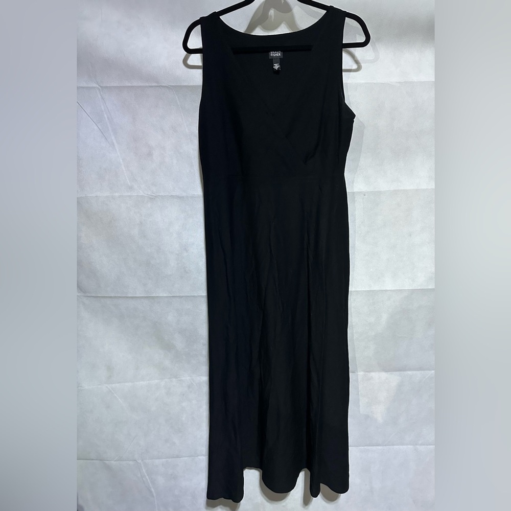 EILEEN FISHER Black Stretch Jersey TANK Midi DRESS Faux Wrap Black Sz Small EUC